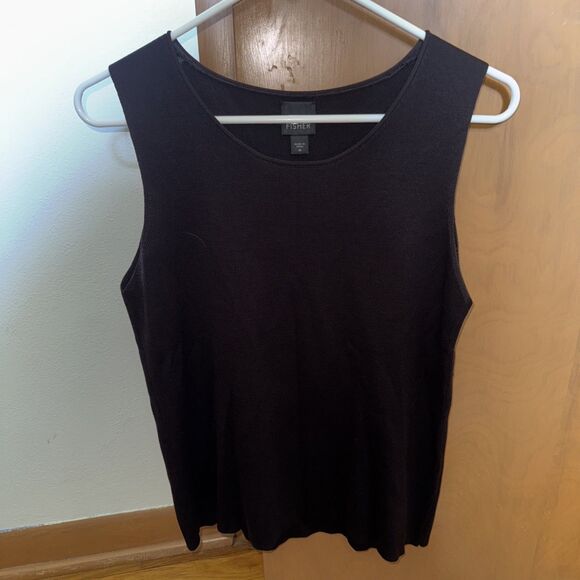 Eileen Fisher   Black Silk Stretch Jersey Scoop Neck Tank Top Size Medium - Picture 1 of 6